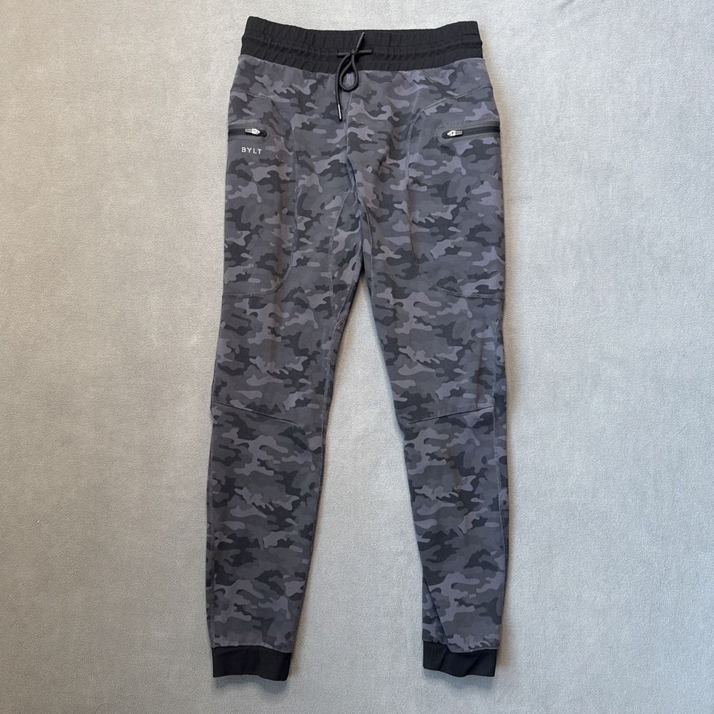 Bylt Elite Joggers Mens Medium Gray Camo Tapered Performance Stretch Zip Pockets